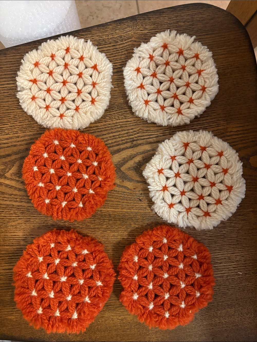 Vintage Orange and Cream Crochet Coasters Set of 6